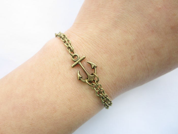 Bracelet---antique bronze little unique anchor&alloy chain