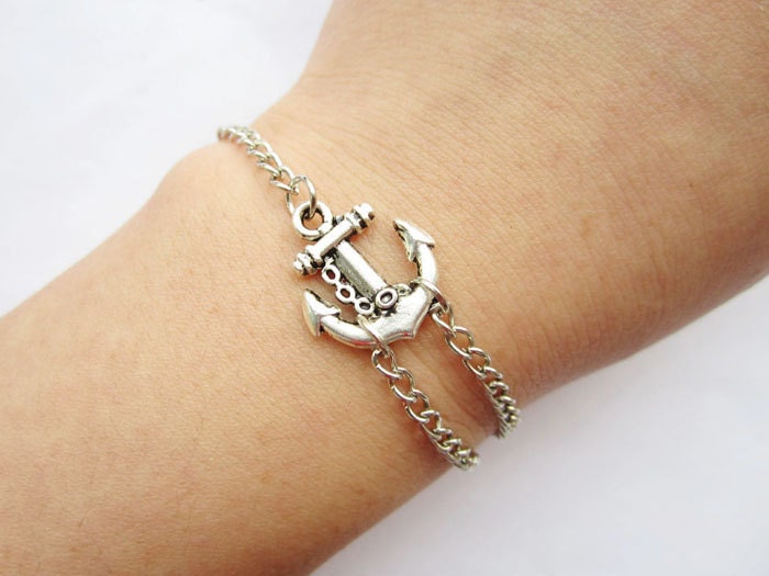 Bracelet---antique silver little anchor bracelet &alloy chain