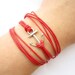 three circles Bracelet---antique silver little anchor&red wax rope chain