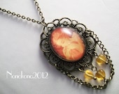 Vintage / Steampunk Style Alphonse Mucha cameo necklace with glass hearts