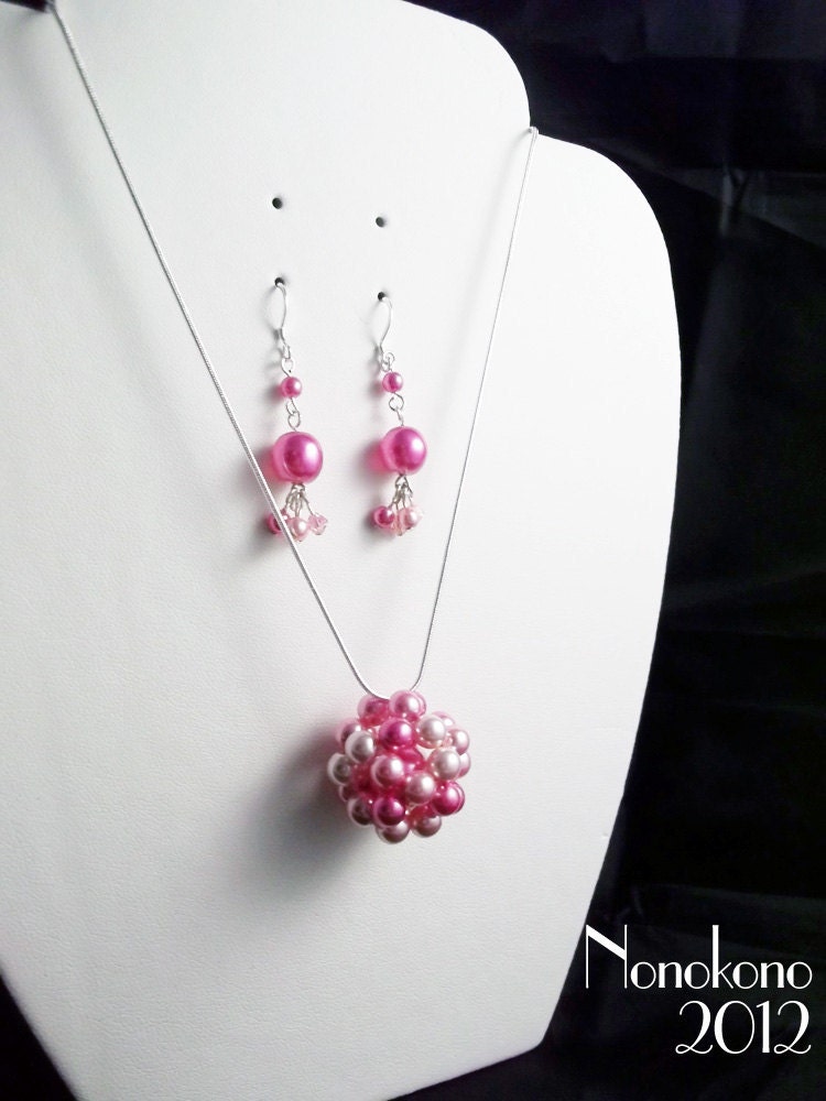 Pinkie Pie Sterling Silver, Swarovski Crystal and Glass Pearl Chandelier Earrings and Necklace set