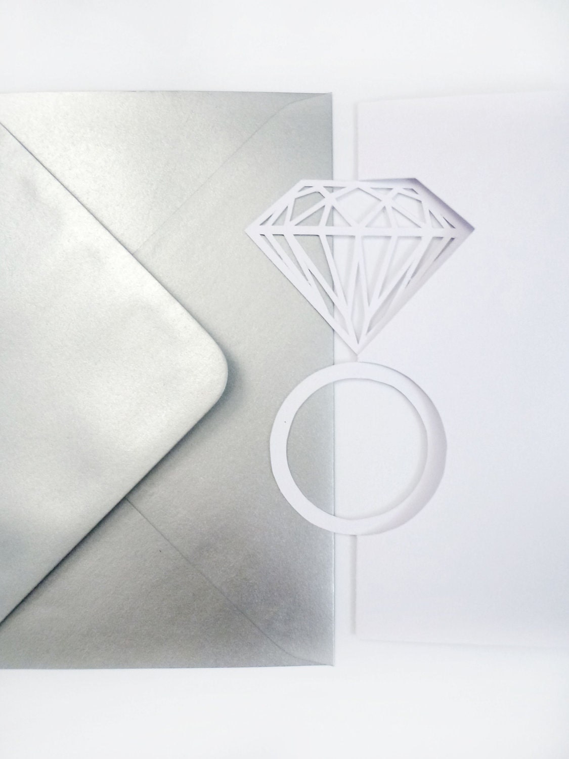 Papercut diamond ring wedding/engagement card