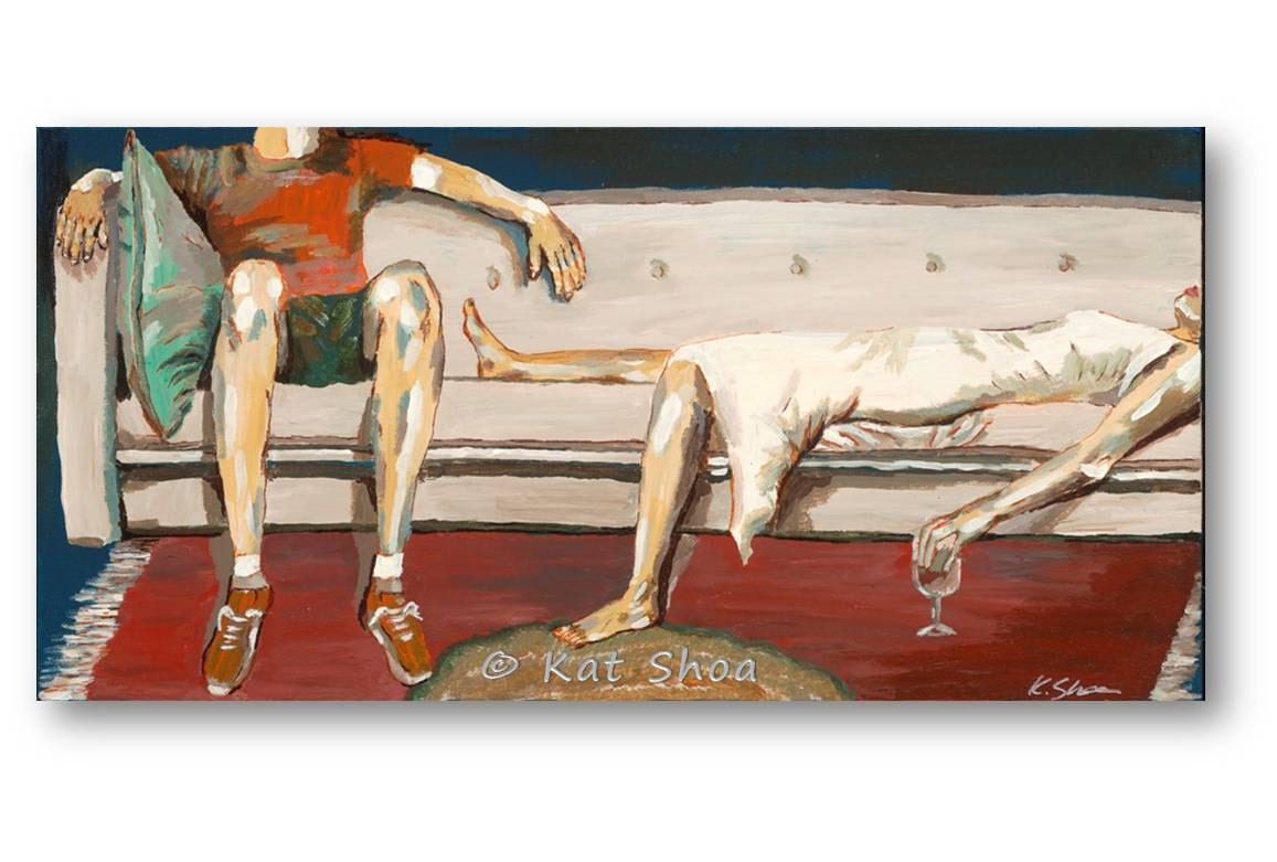 Canvas Giclee 12x24 Sexy couple man woman couch large art fine art print poster red white blue canvas bedroom home decor art gift