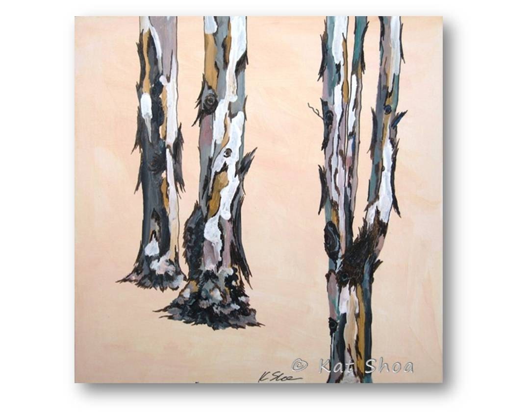 Tree art peach pink trunks tree painting fine art print reproduction stretched canvas office art gift wall decor