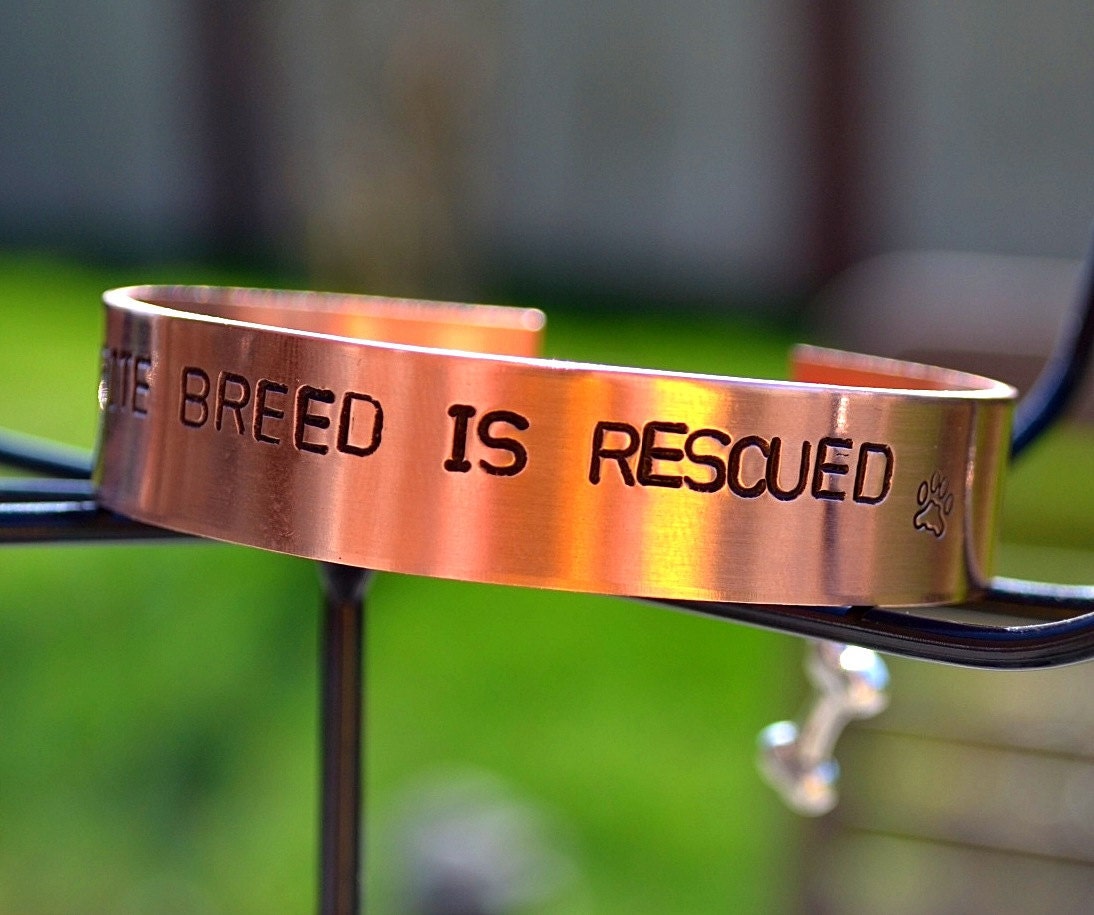 My Favorite Breed is Rescued Handstamped Copper Cuff