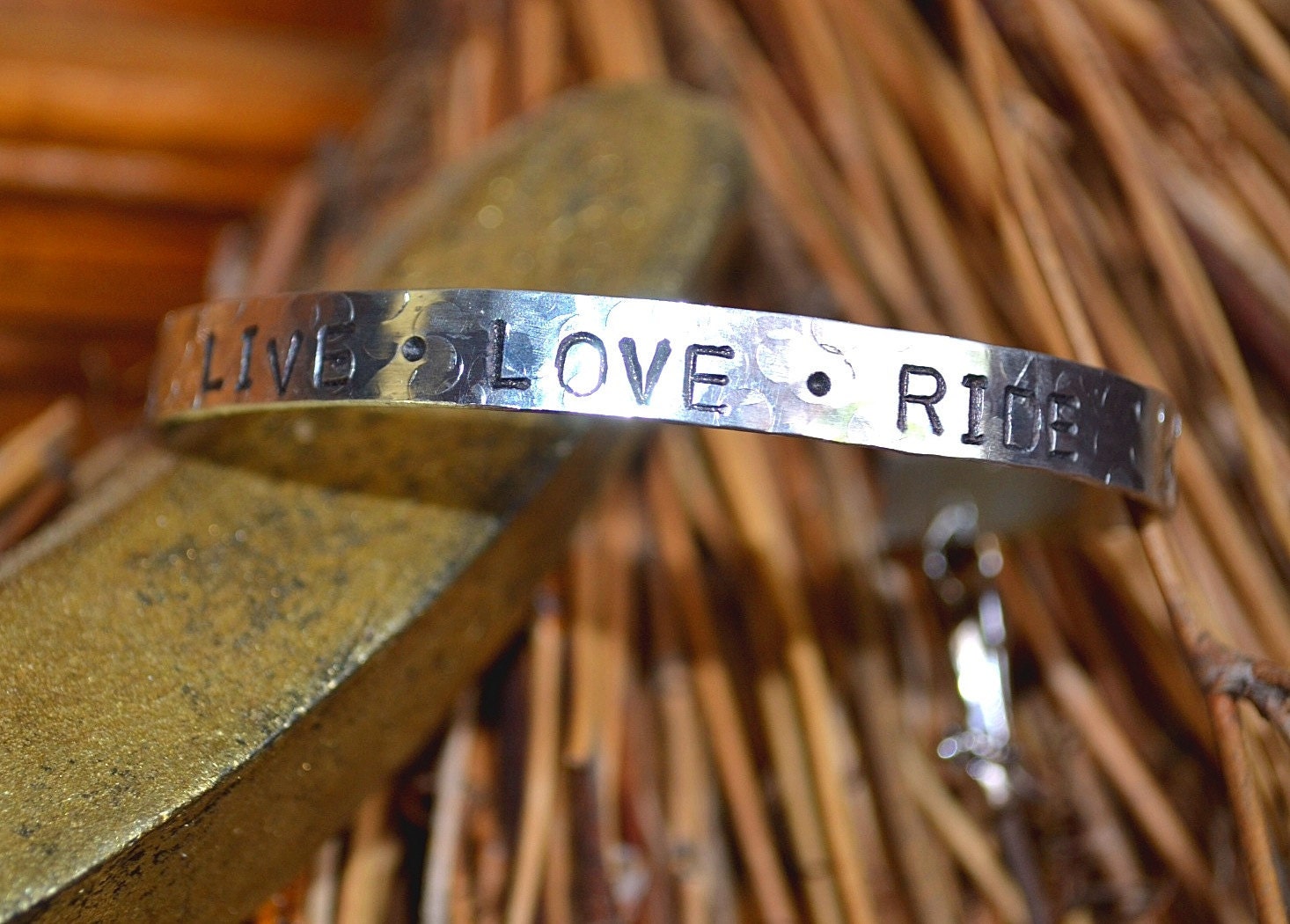 Live Love Ride Handstamped Aluminium Cuff