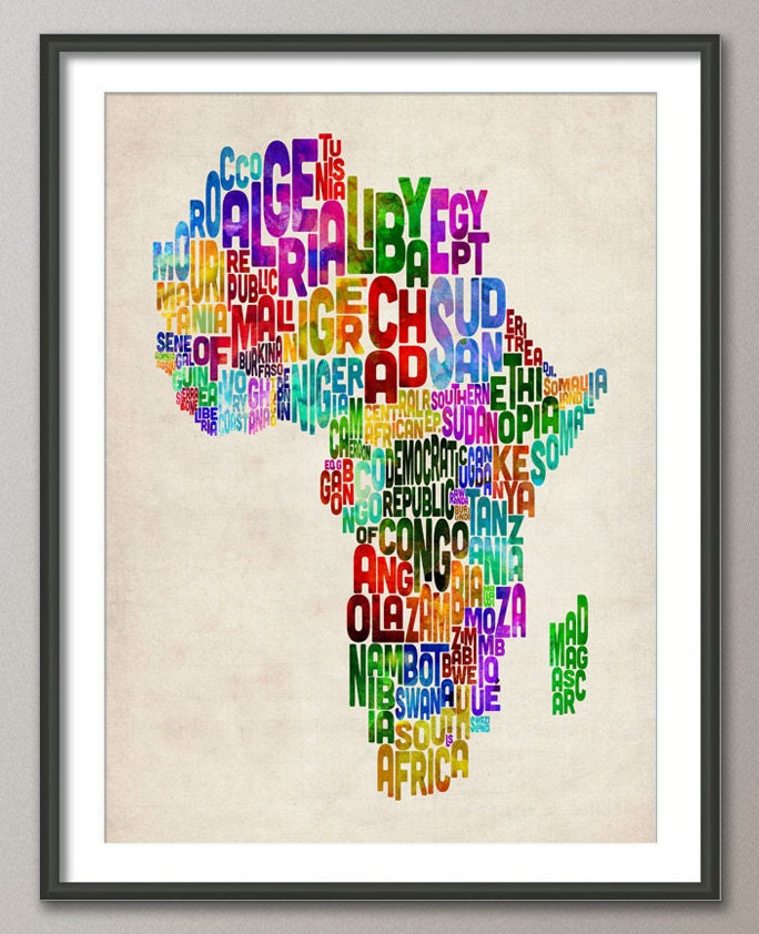 Typography Map of Africa Map, Art Print 18x24 inch (773)