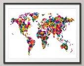 Love Hearts Map of the World Map, Art Print 18x24 inch (776)