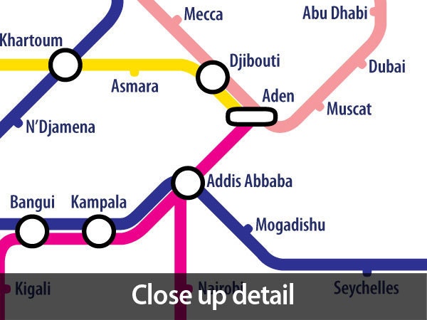 World Map as a Tube Metro System, Art Print, 24x36 inch (596)