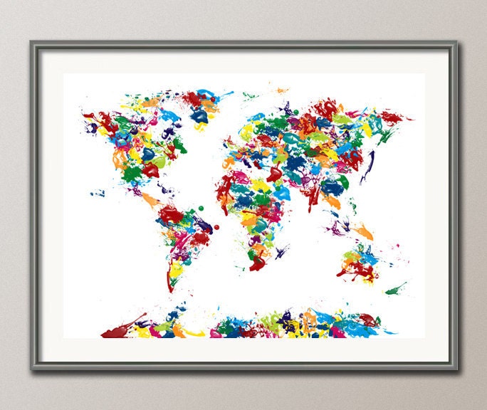 Paint Drops Map of the World Map, Art Print 18x24 inch (225)