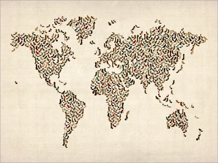 Ladies Shoes Map of the World Map, Art Print, 18x24 inch (427)