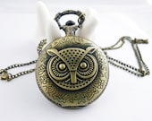 Retro pocket watch necklace owl