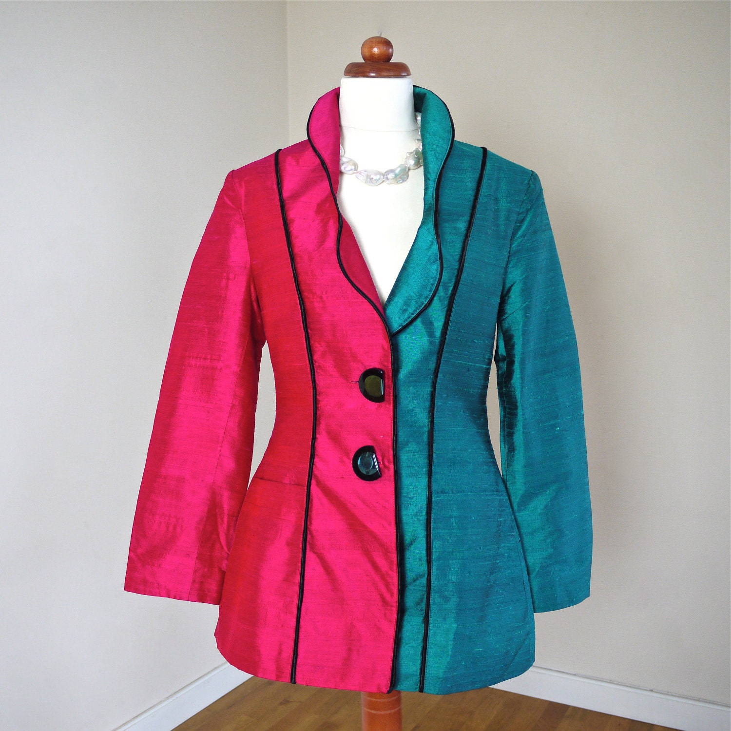 SALE -- Vintage Silk Dupioni Avant Garde Color Block Jacket Blazer