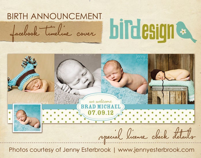INSTANT DOWNLOAD - Birth Announcement FB Timeline Cover - E374