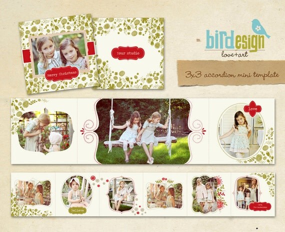 INSTANT DOWNLOAD - Accordion mini template 3x3 - Merry Christmas - E133