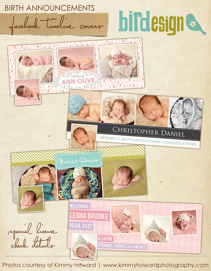 INSTANT DOWNLOAD - Facebook Timeline Cover Collection - Birth Announcement - E441