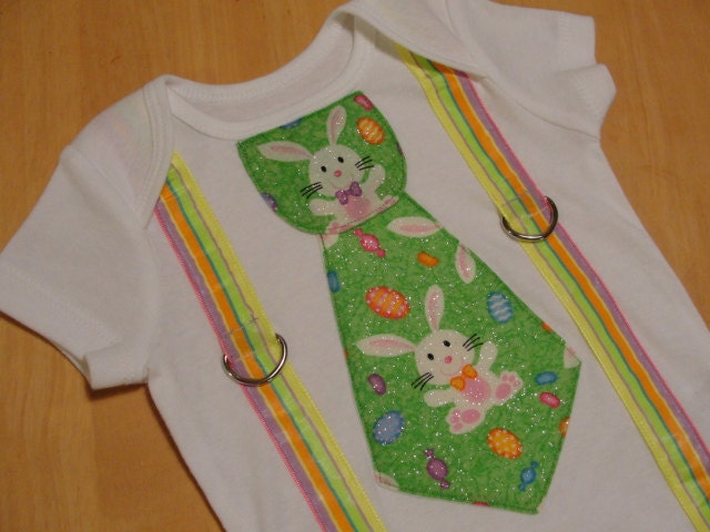 Easter Tie Onesie with Suspenders Easter Bunny Little Man Outfit Baby Infant Toddler Easter Clothing