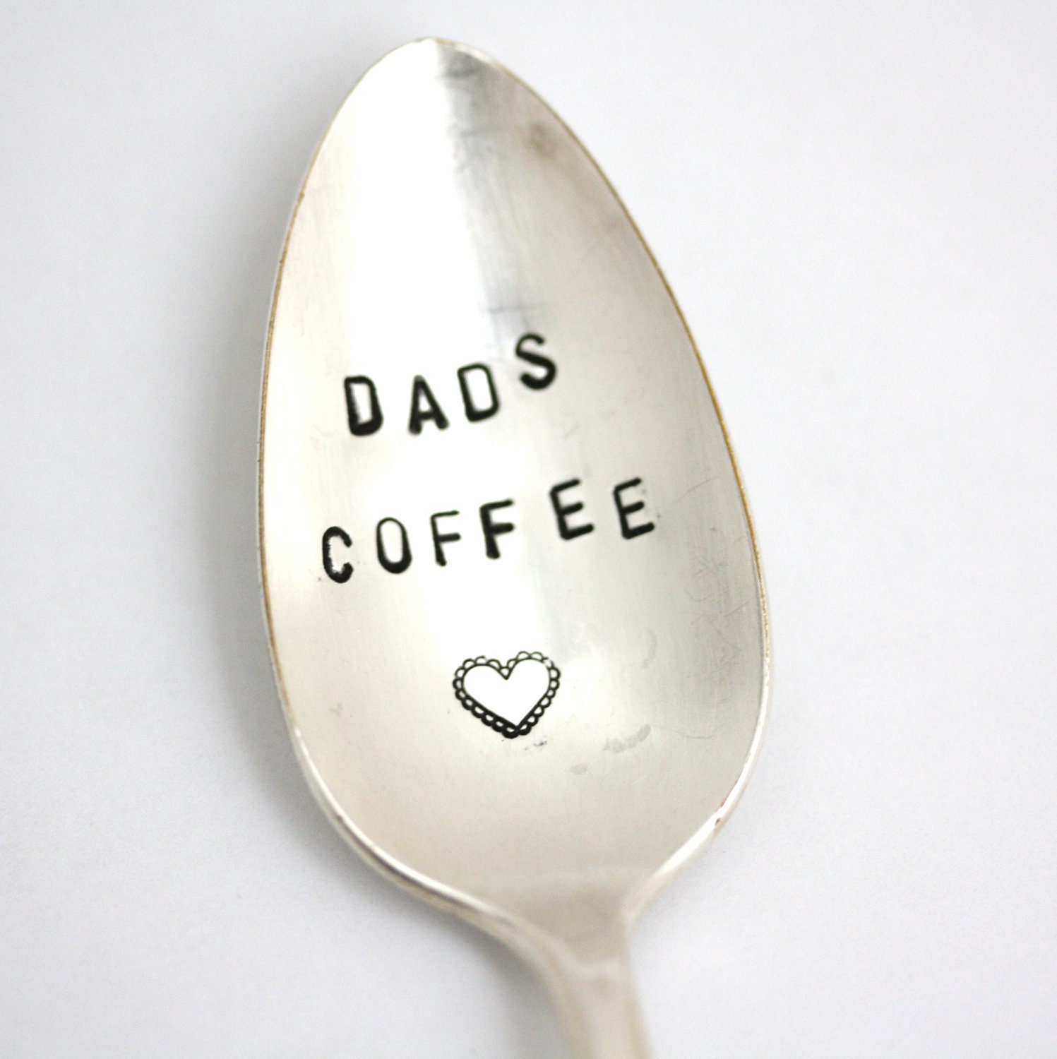 Dads Coffee spoon, vintage hand stamped silver spoon with heart for unique Fathers Day Gift