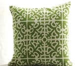 Decorative Pillow Cover in green lattice print by Waverly Williamsburg, "Parterre". For 16x16 throw pillow. Hidden zipper closure.