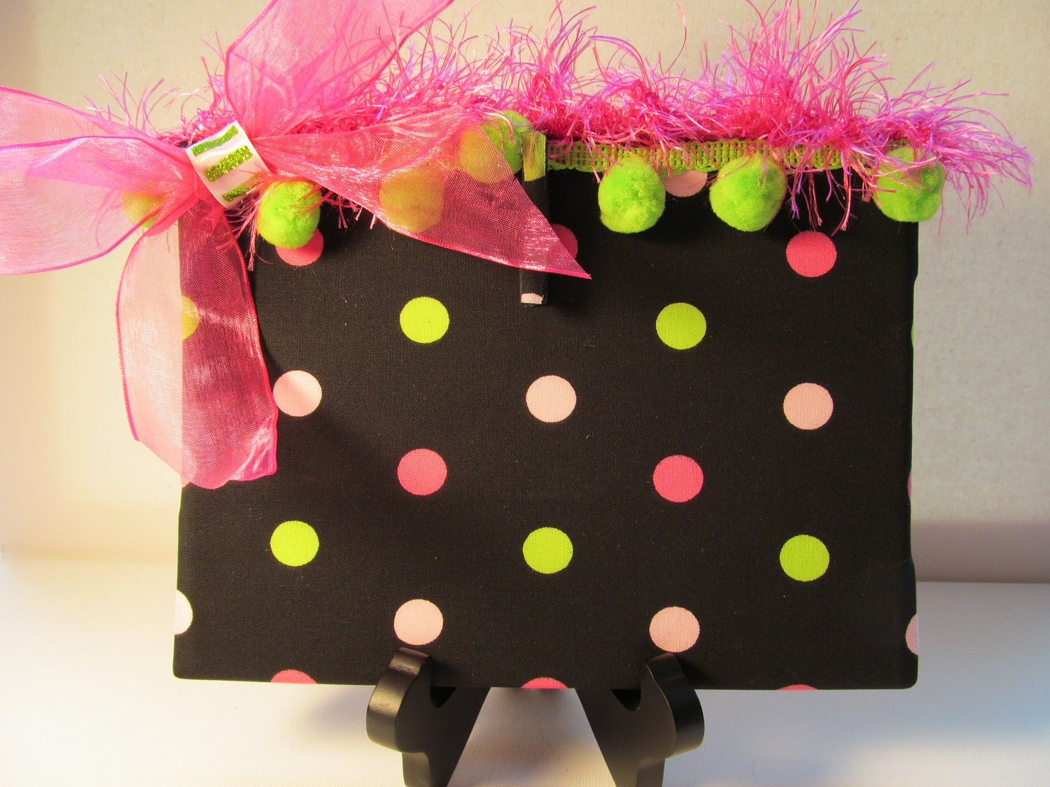 Hot Pink and Lime Green Polka Dot Clip Photo Frame