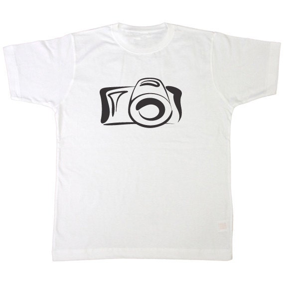 Camera - T Shirt - Unisex American Apparel -  White Shirt  - Available in S, M, L, XL