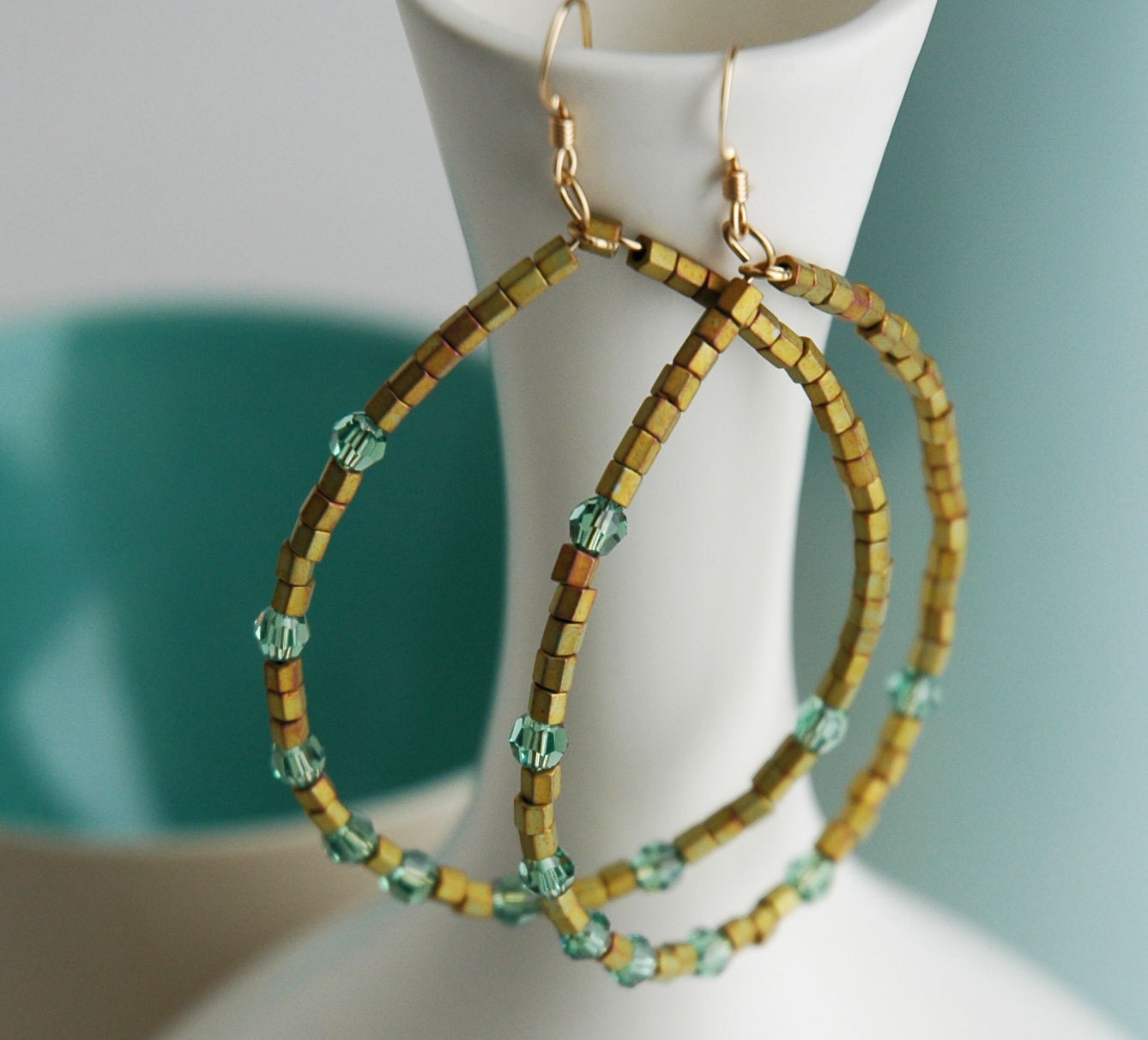 Teal Gold Beaded Hoop Earrings - PALISADES Collection