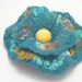 Felt flower,felted flower,felt flower brooch,shades of turquoise,nunofelt,silk.