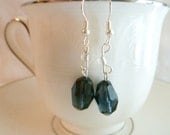 Smoke Sapphire Faceted Glass Bead Dangle Earrings