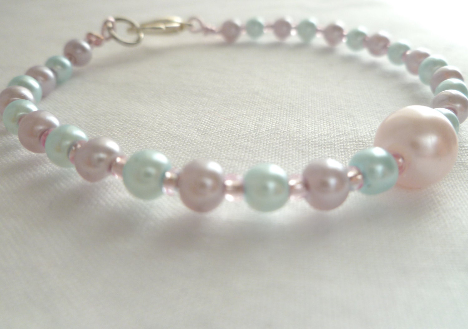 Light Blue, Pink, and Purple Beaded Bracelet