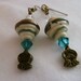 Ivory, Teal, Gold Glass Bead Dangle Earrings with Swarovski Crystals
