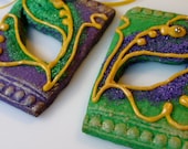 6 Mardi Gras Masks made from Bourbon-Pecan Shortbread Cookies