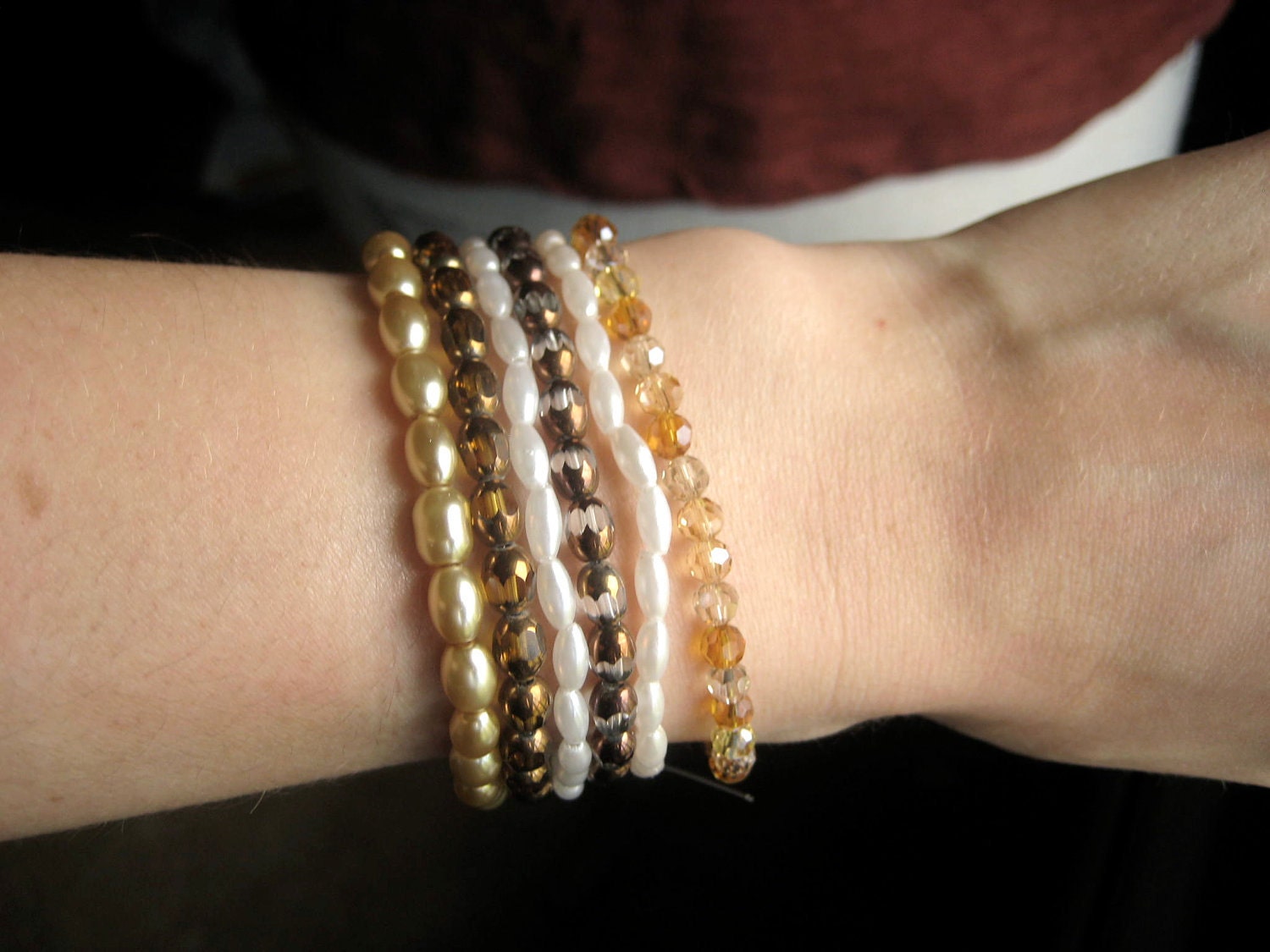 Stack Bracelet Set - bronze, gold, pearl, bohemian, stretch