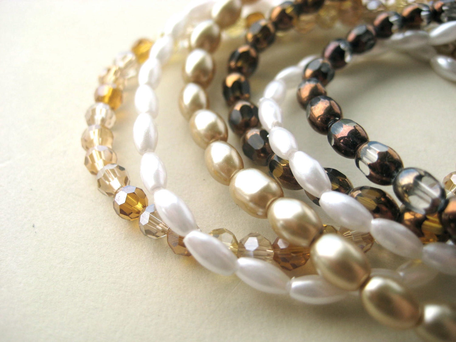 Stack Bracelet Set - bronze, gold, pearl, bohemian, stretch