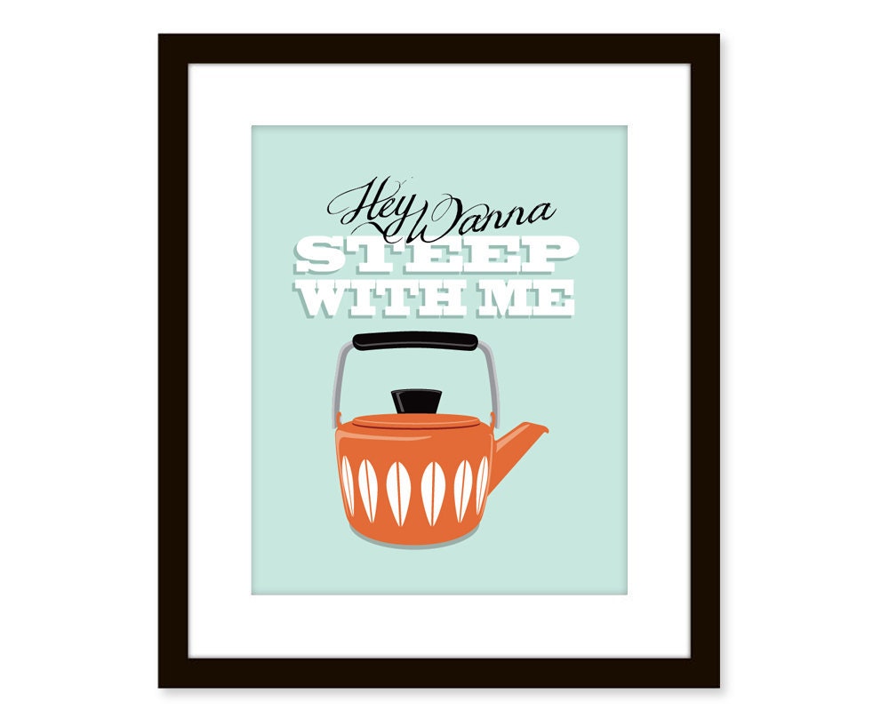 Cathrineholm art print - Mid Century Modern - kitchen wall art - Hey wanna steep with me