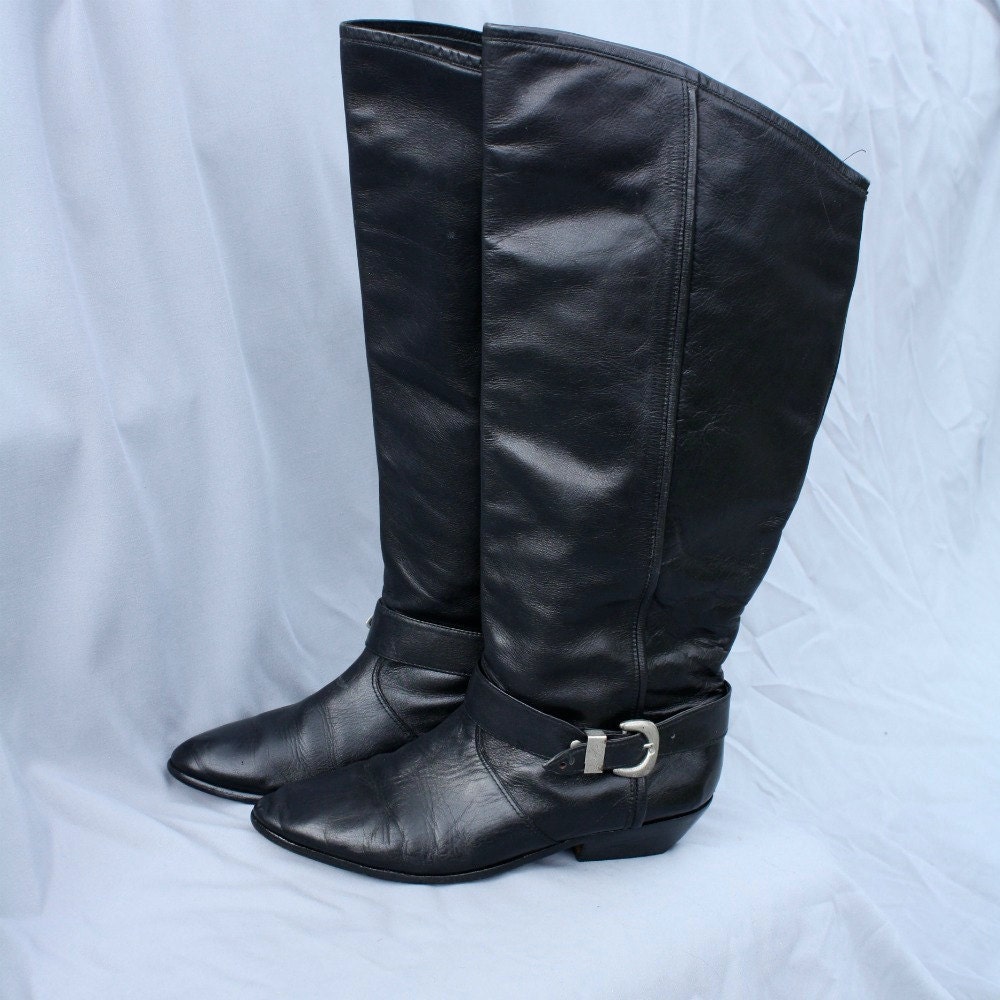 Vintage Tall Black Leather Boots // Unisa // 7.5 8