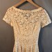 1950s Cream Lace Wedding Prom Dress // Tea Length // Cap Sleeve