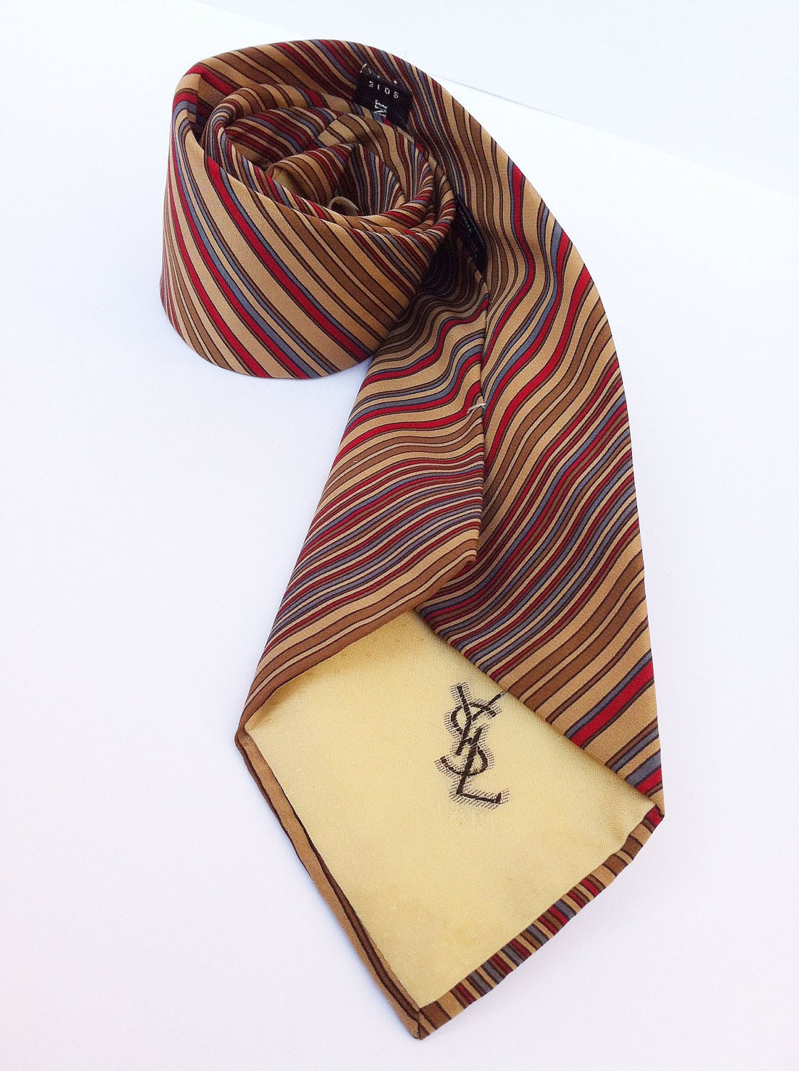 Yves Saint Laurent vintage silk tie  beige stripes