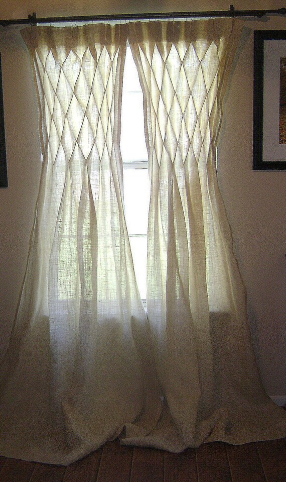 Burlap Smocked Curtains & Drapes in Natural or Ivory