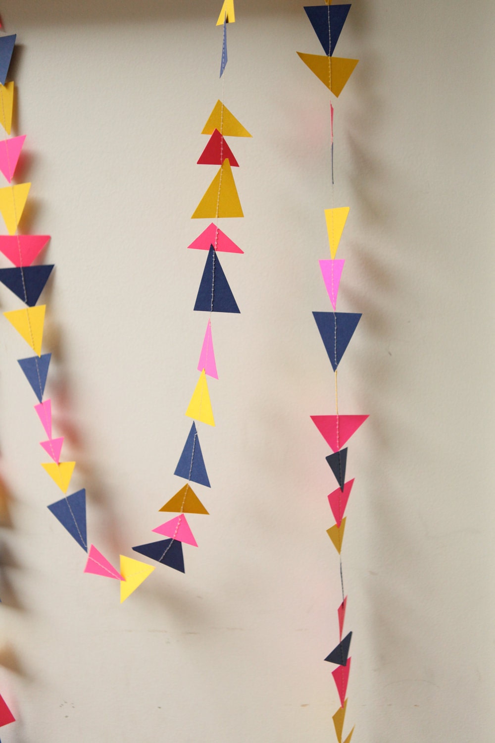 neon pink, navy blue and yellow triangle garland - 10 feet