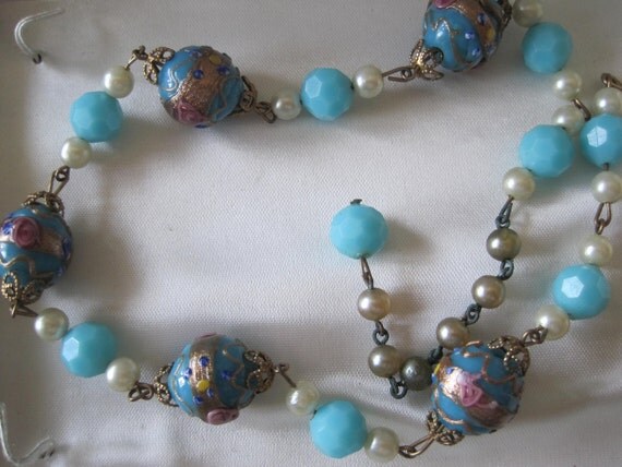 Wedding Cake Venetian Glass Pearl Necklace Vintage