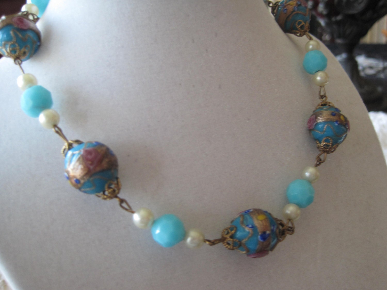 Wedding Cake Venetian Glass Pearl Necklace Vintage