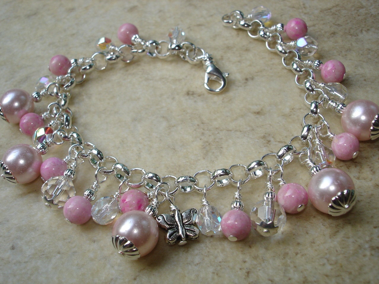 OOAK Pink Bling Charm Bracelet