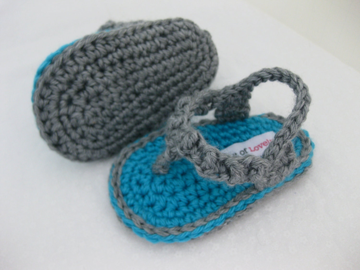 Baby Boy or Girl Flip Flop / Shoes / Sandals Turquoise & Grey Crochet  - YOUR choice size newborn - 9 months - photo prop - clothing
