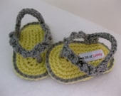 Baby Girl Flip Flop / Shoes / Sandals Yellow & Grey Crochet  - YOUR choice size newborn - 9 months - photo prop - children