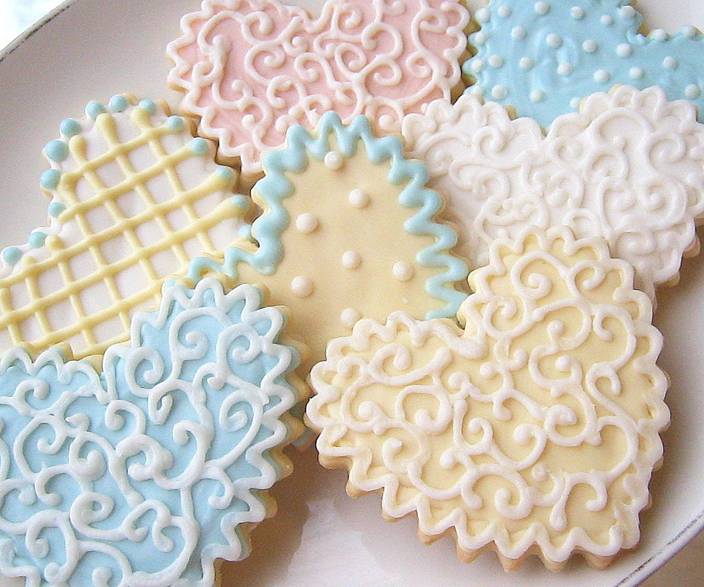 Shabby Chic Valentine Sugar Cookie Hearts Pink Blue Ivory 12 Count All Natural