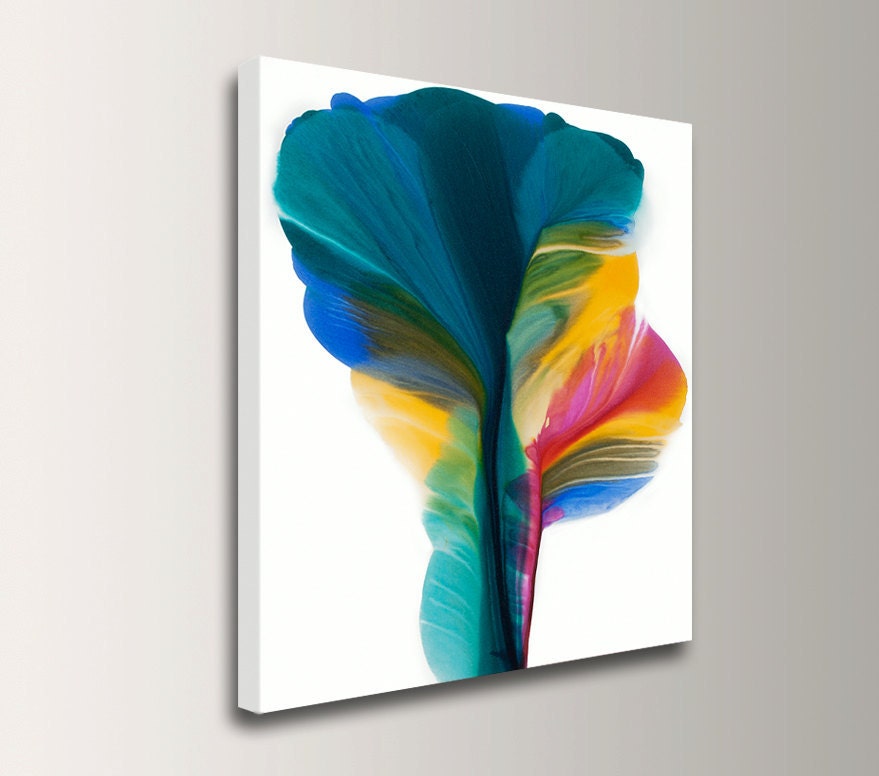Abstract Floral - 16x20 Canvas Print - Teal, White and Yellow, Giclee Gallery Wrap of an Original Painting - Teal Wall Decor