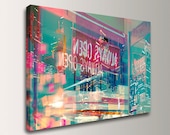 Large 32x48 Abstract Photo Collage - Mixed Media Canvas Print of Digital Photos - Teal and Pink Canvas Art - "Always Open"