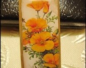 Vintage Print, Bamboo Pendant, Victorian  Orange Flowers
