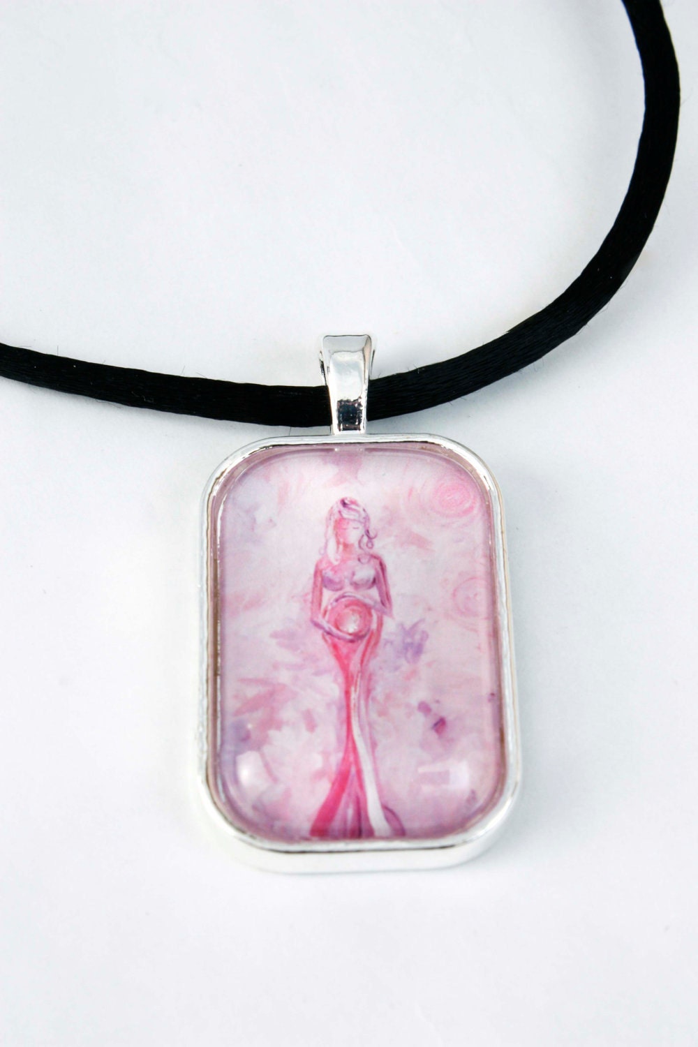 Pregnancy Art keepsake Necklace choker with hand painted pendant blessingway gift 'New Life' Pregnancy art Midwife Doula Gift
