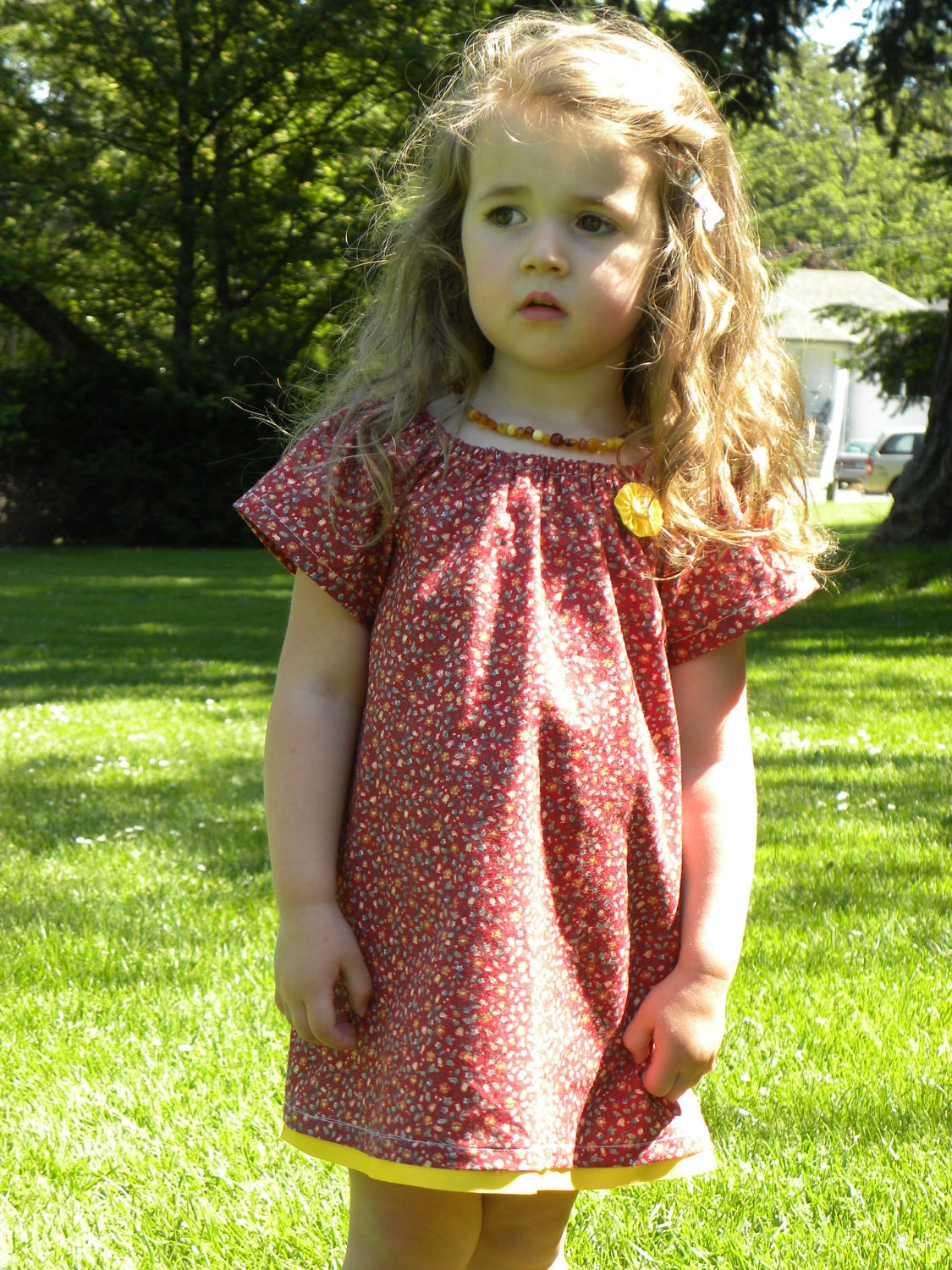 Girls Peasant Dress - Country cowgirl style -size 2T - red and yellow - gifts under 30